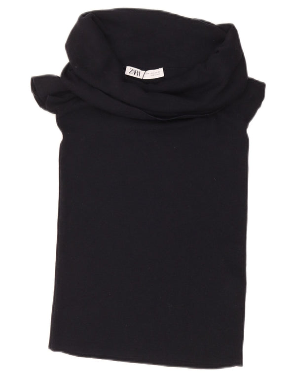 Top Bluză Crop ZARA pentru femei UK 12 Medium Black Viscose