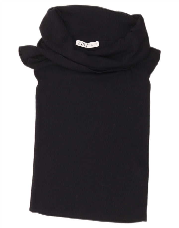 Top Bluză Crop ZARA pentru femei UK 12 Medium Black Viscose