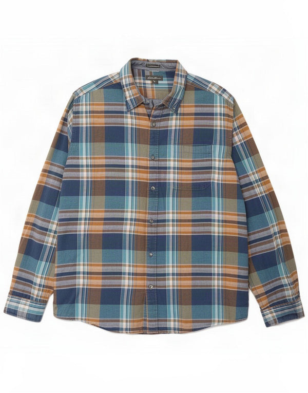 Eddie Bauer Cămașă de flanel pentru bărbați, XL, albastru, carouri, bumbac