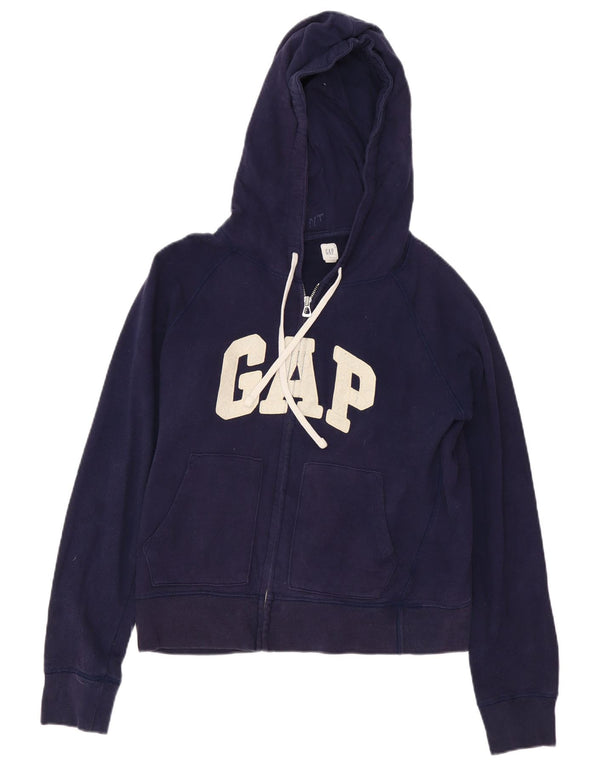 Gap Pulover cu capota cu fermoar grafic pentru femei UK 14 Bumbac, albastru bleumarin mediu