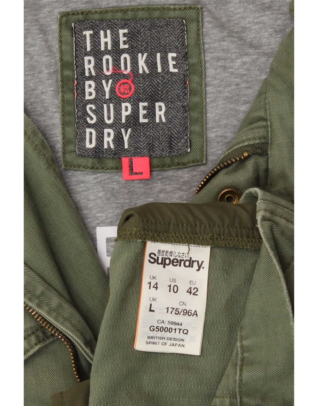 Jachetă militară Superdry pentru femei UK 14, mare, verde, bumbac