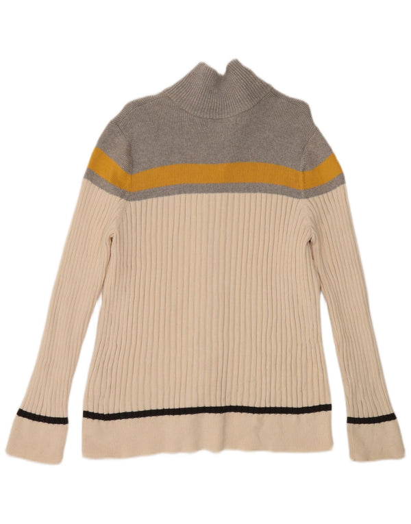 Pulover cardigan pentru femei Eddie Bauer UK 20 2XL bej bumbac color bloc