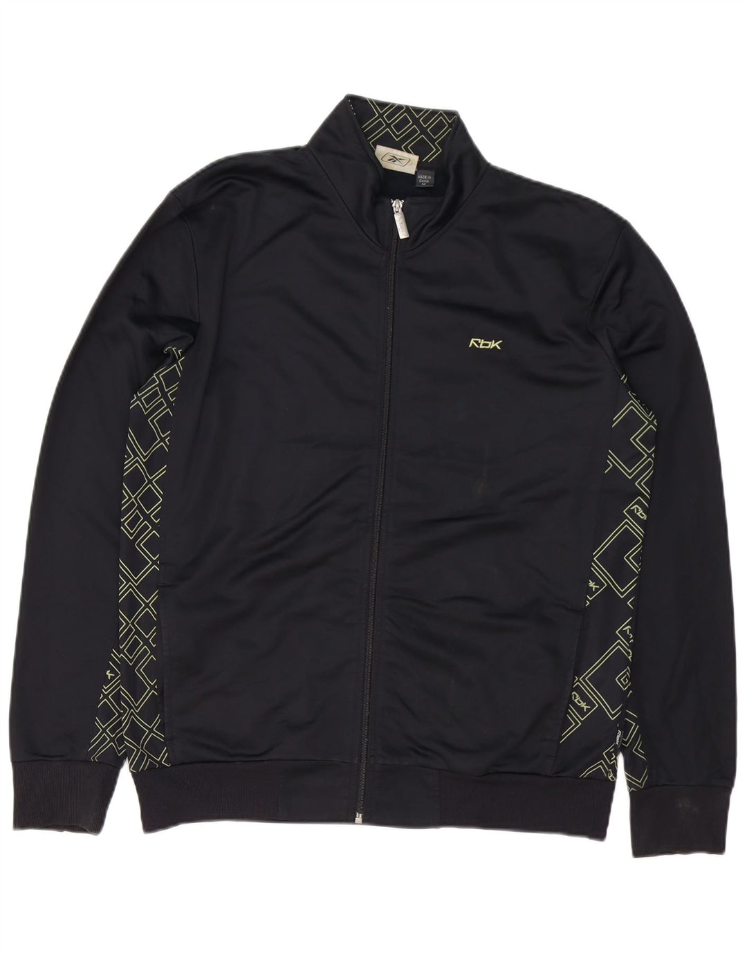 Jachetă pentru trening grafic REEBOK pentru bărbați, poliester geometric negru mediu