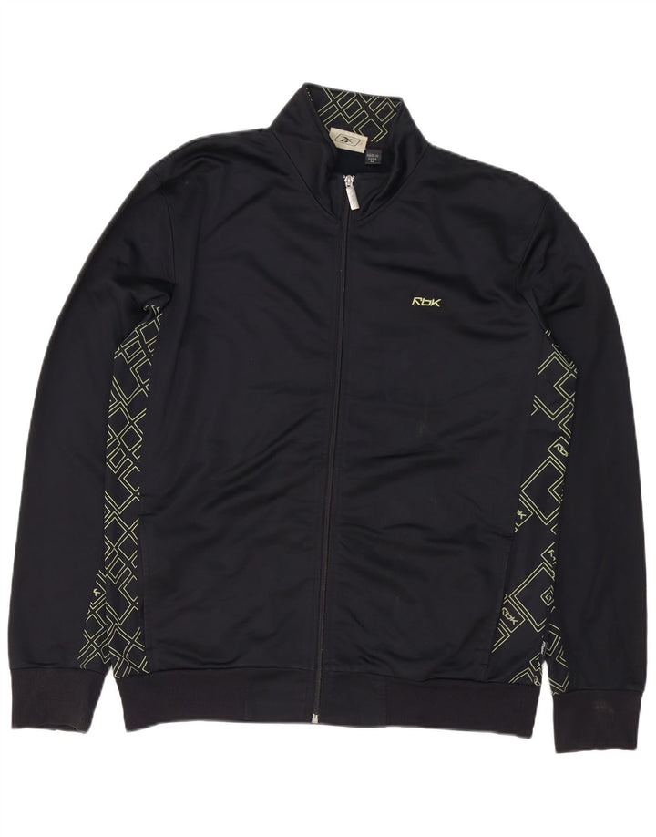 Jachetă pentru trening grafic REEBOK pentru bărbați, poliester geometric negru mediu