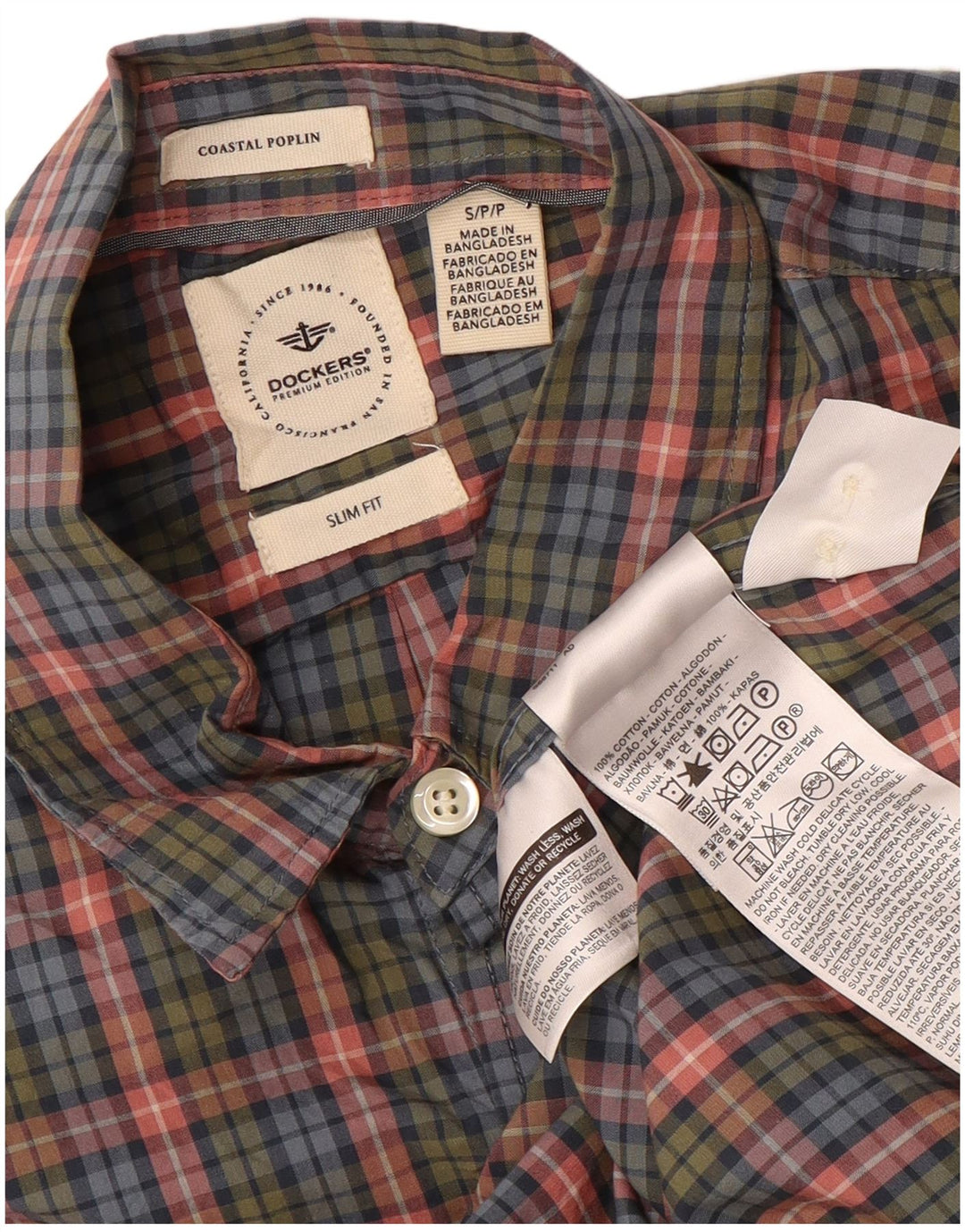 Cămașă pentru bărbați DOCKERS Slim Fit, bumbac cu carouri, multicoloră