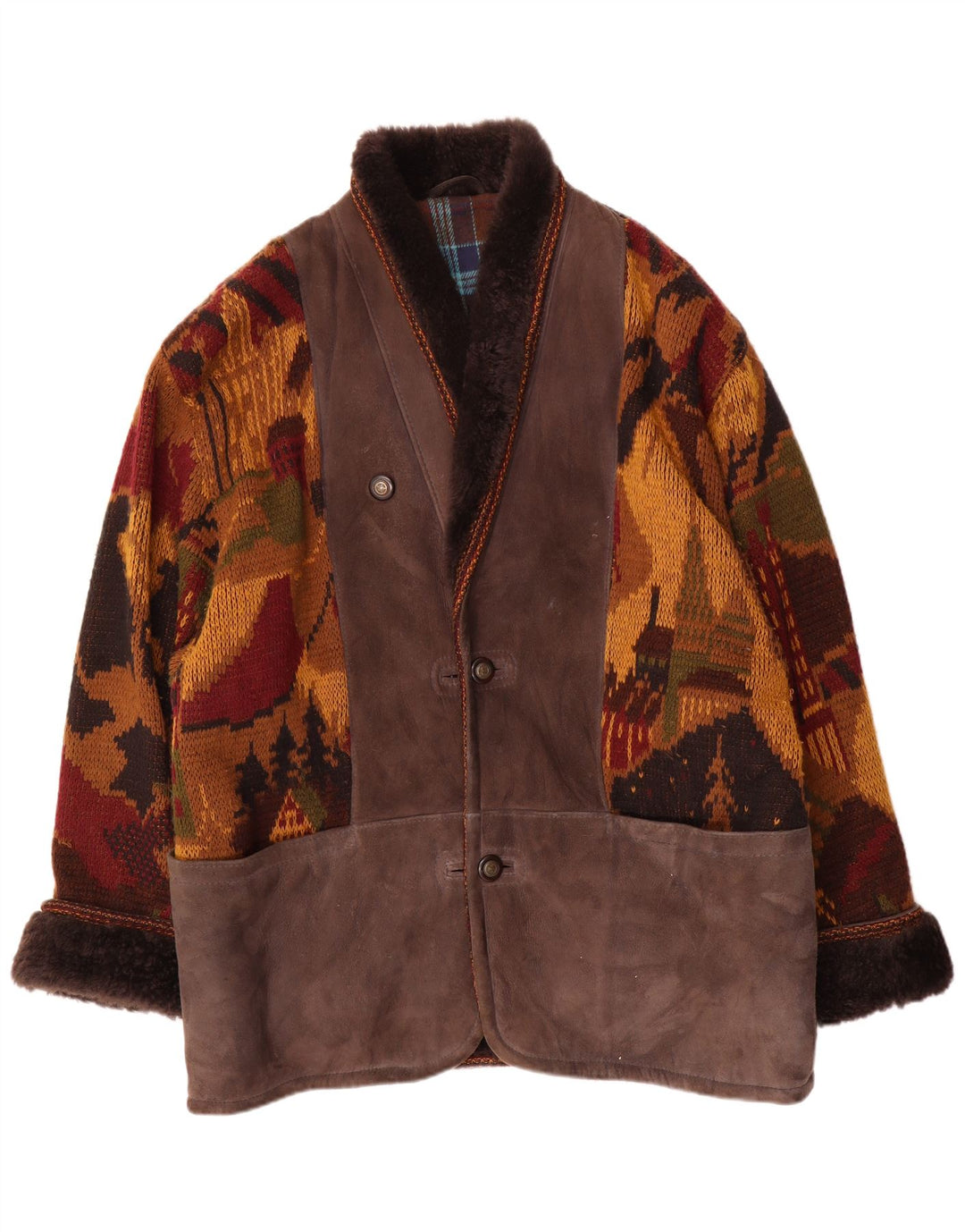 Jachetă vintage pentru bărbați din tricot din shearling IT 54 2XL maro din shearling noutate