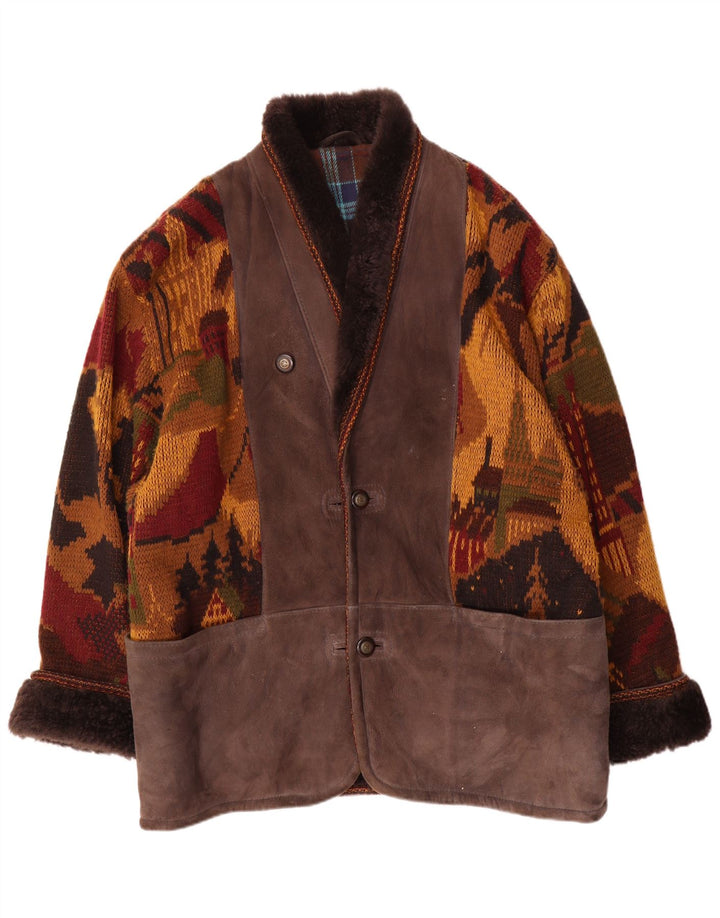 Jachetă vintage pentru bărbați din tricot din shearling IT 54 2XL maro din shearling noutate