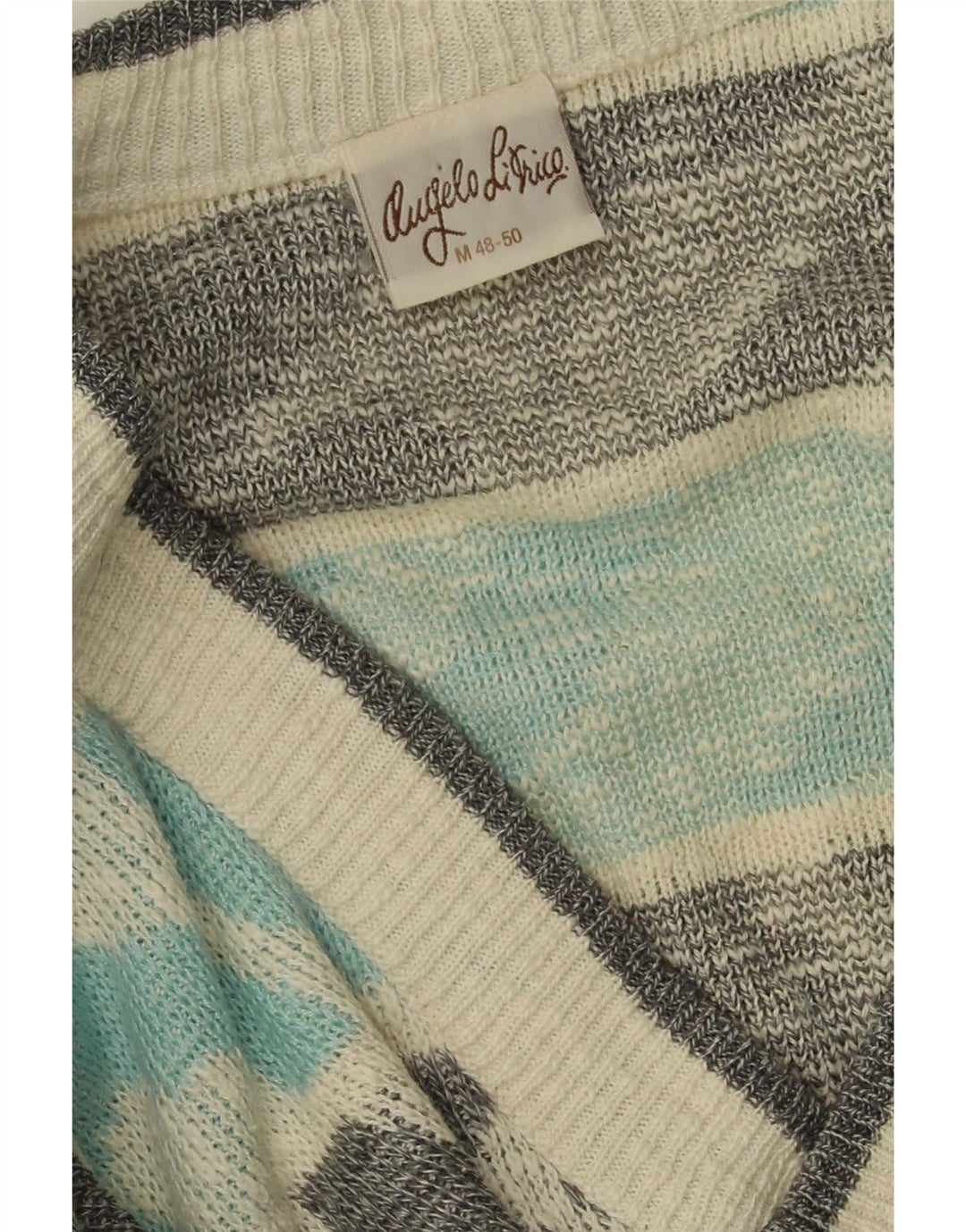 ANGELO LITRICO Mens V-Neck Jumper Sweater IT 48/50 Medium Blue Striped Vintage Angelo Litrico and Second-Hand Angelo Litrico from Messina Hembry 