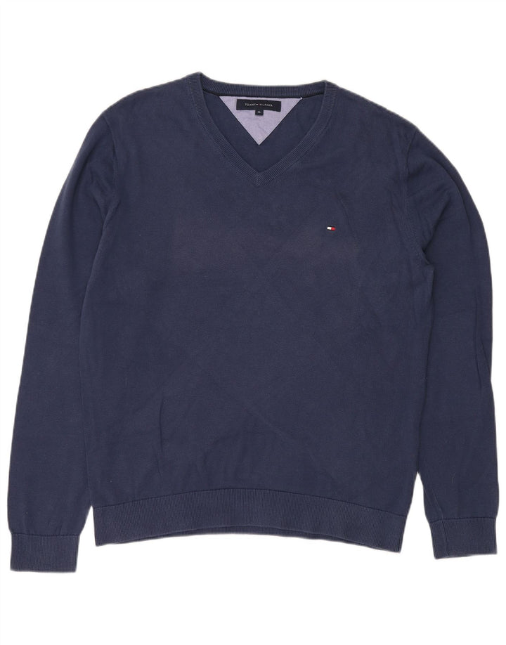 Pulover pentru bărbați TOMMY HILFIGER Pulover cu decolteu în V XL Bumbac bleumarin