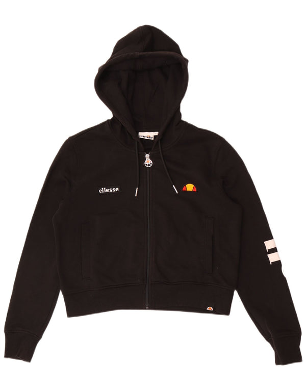 Pulover cu glugă cu fermoar și crop pentru femei Ellesse UK 10 Bumbac negru mic
