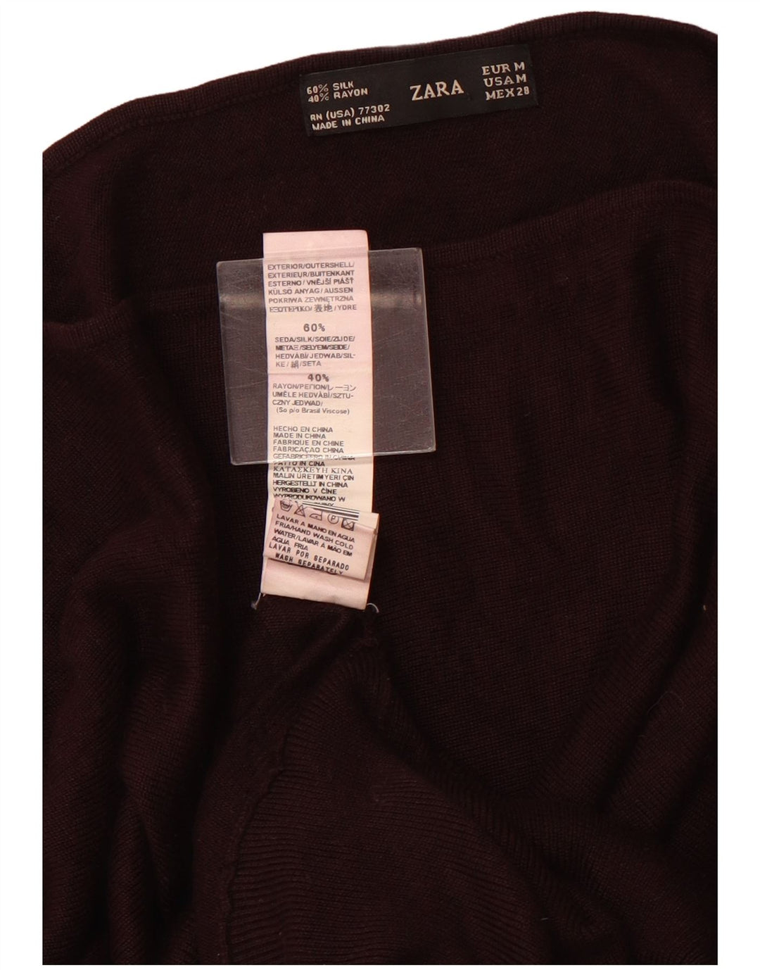 Pulover de damă ZARA cu gât de barcă din viscoză burgundă medie UK 12