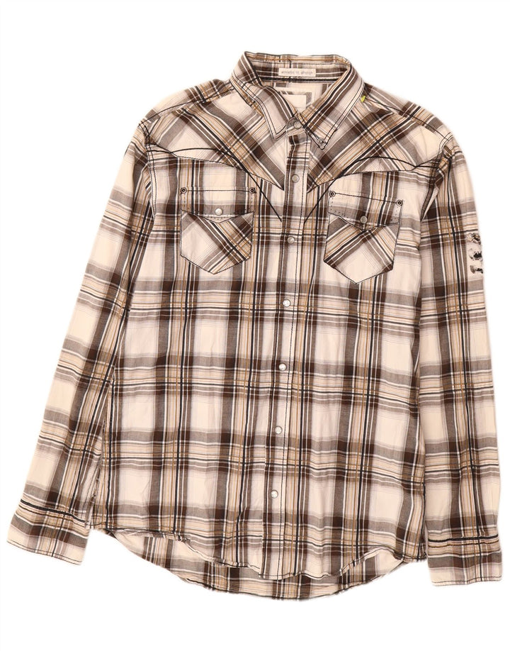 Cămașă atletică BKE pentru bărbați, bumbac cu carouri mari, maro