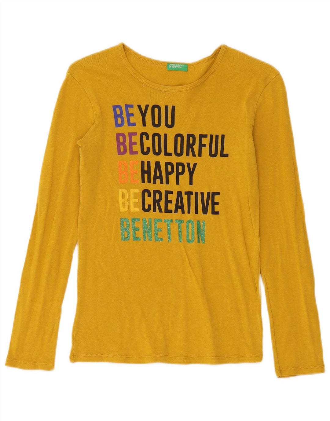 Benetton Top grafic pentru femei cu mânecă lungă UK 8 Small Yellow