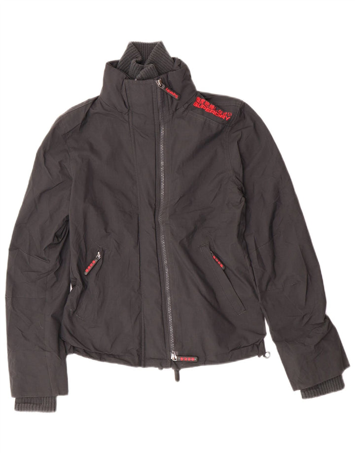 Jachetă de ploaie grafică Superdry pentru femei UK 10 Small Gri Nylon