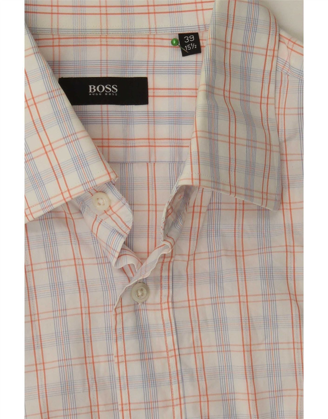 Cămașă cu mânecă scurtă pentru bărbați Hugo Boss Mărimea 39 15 1/2, bumbac cu carouri, alb, mediu