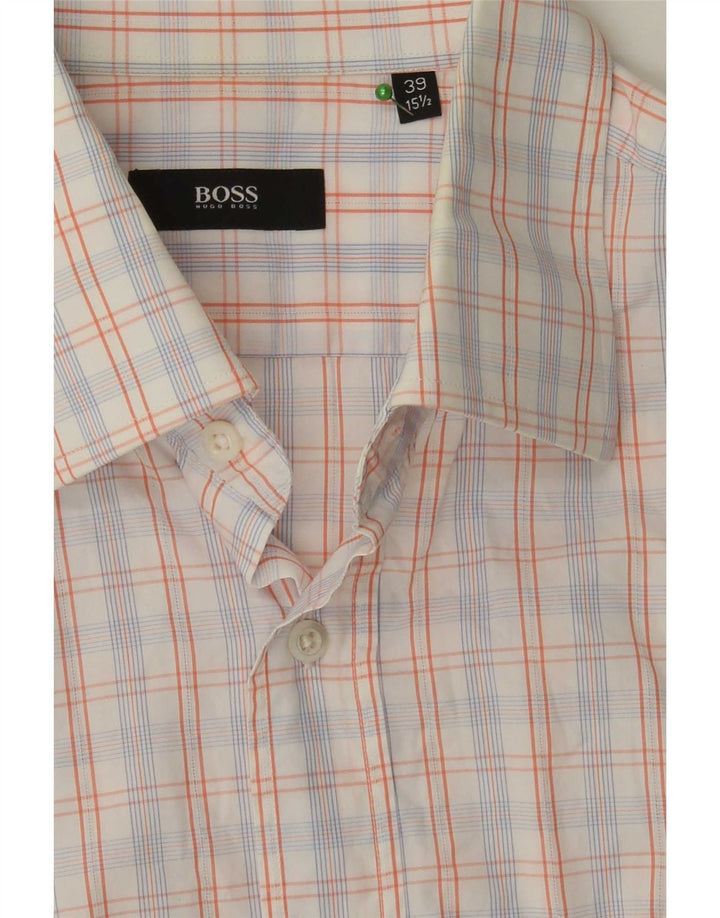 Cămașă cu mânecă scurtă pentru bărbați Hugo Boss Mărimea 39 15 1/2, bumbac cu carouri, alb, mediu