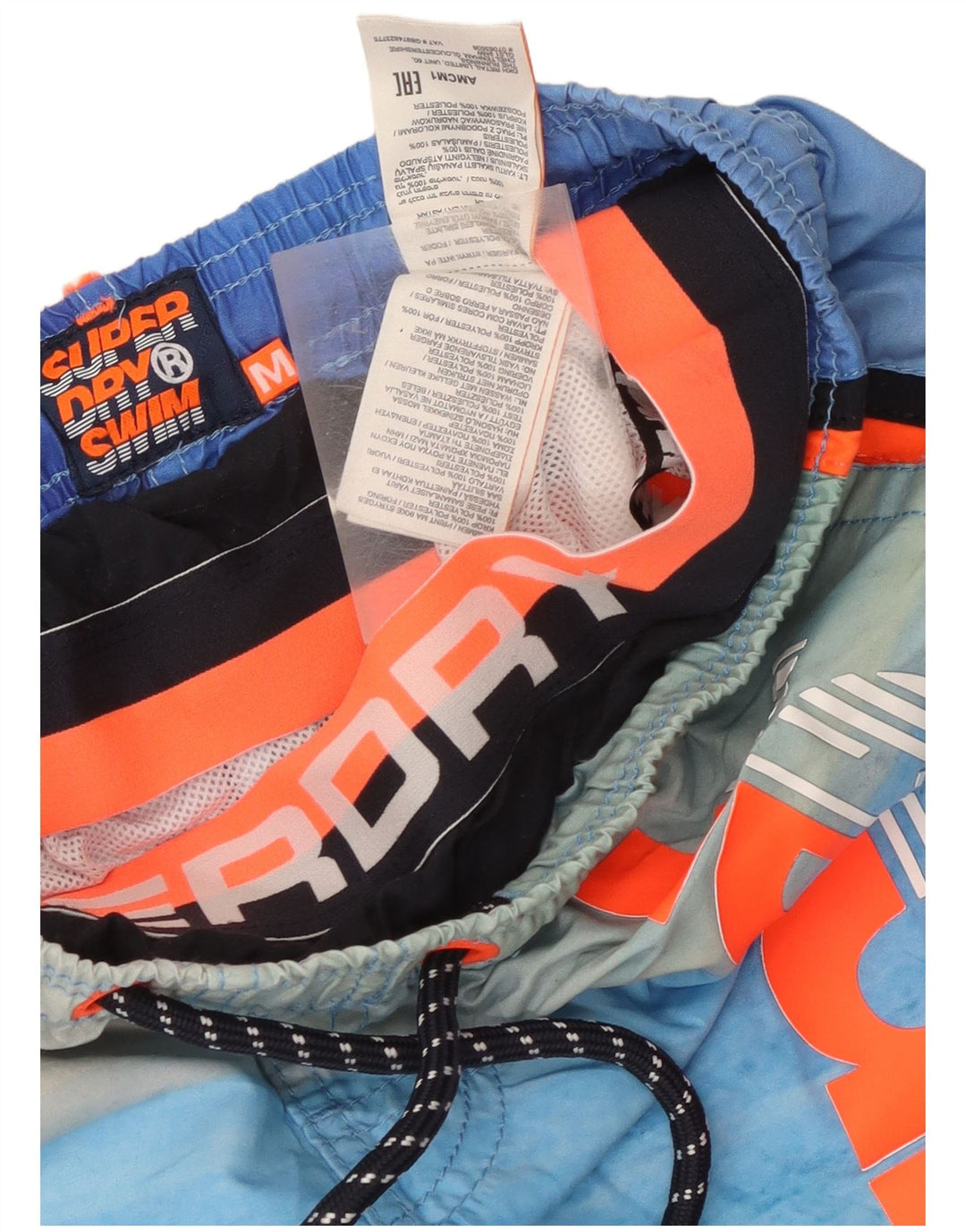 Pantaloni scurți de înot grafic Superdry pentru bărbați, poliester cu dungi albastre medii