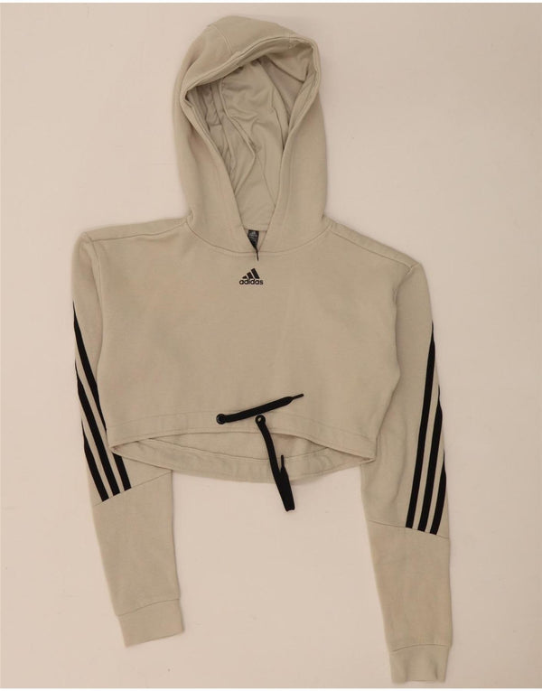 Adidas Womens Primegreen Crop Oversized Hoodie Jumper UK 4/6 XS Grey Cotton