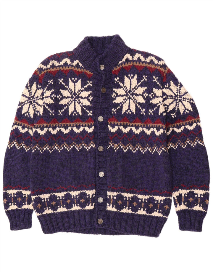 Pulover Cardigan Vintage pentru bărbați, albastru mediu Fair Isle