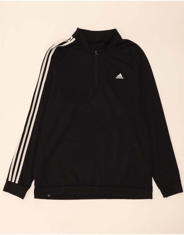 Pulover pentru bărbați Adidas, cu fermoar, cu gât, poliester mare, negru