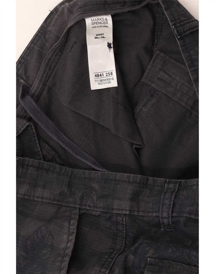 Pantaloni scurți cargo pentru bărbați Marks & Spencer W34, mari, din bumbac cu carouri, albastru