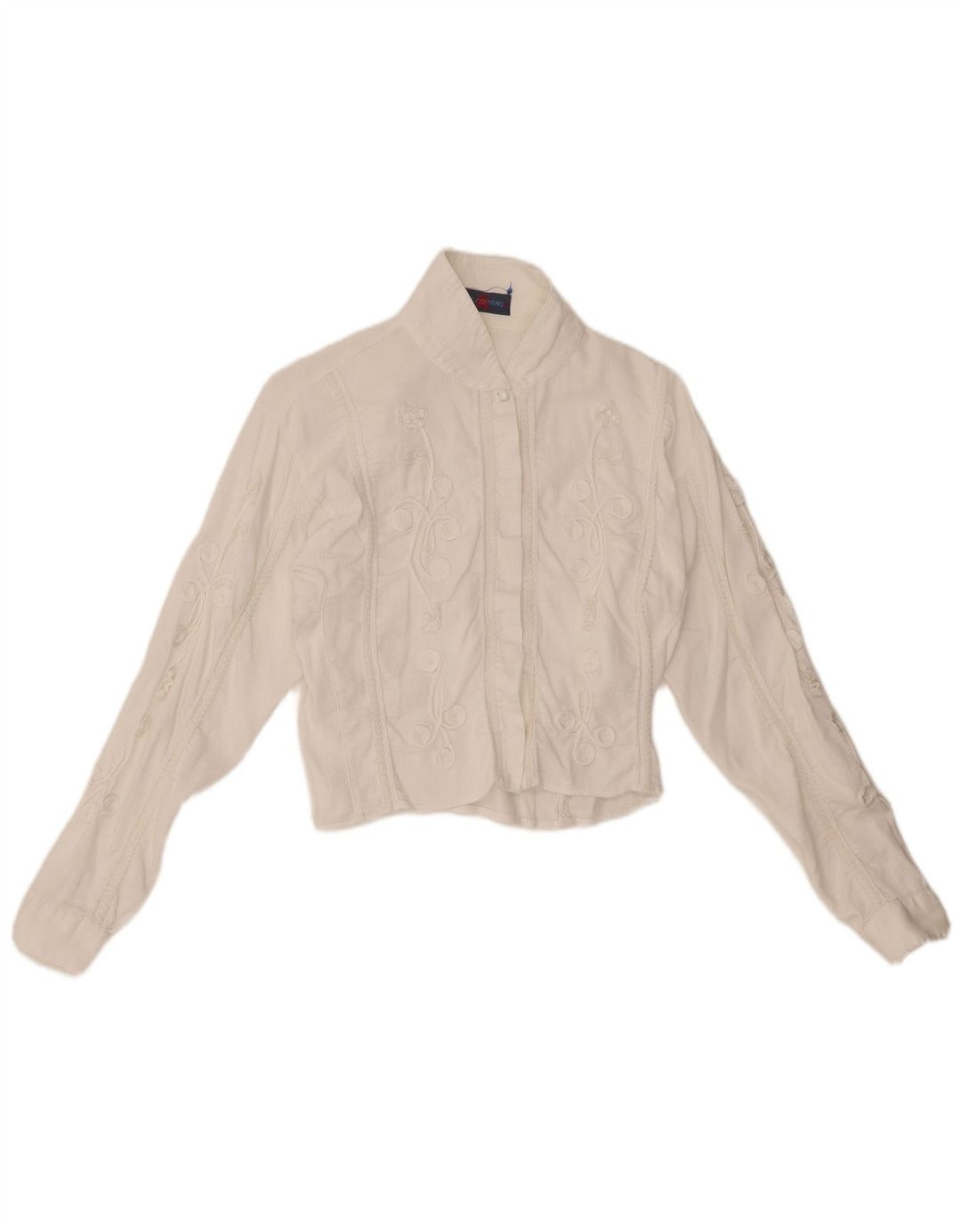 LES COPAINS Bluză cămașă din velur crop pentru femei UK 12 Medium White Floral