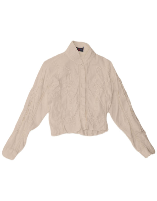 LES COPAINS Bluză cămașă din velur crop pentru femei UK 12 Medium White Floral