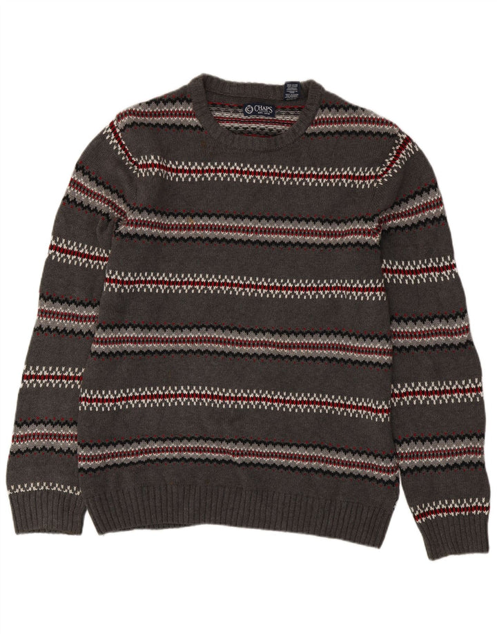 Pulover Chaps pentru bărbați, cu gât de barcă, mic, gri din bumbac Fair Isle