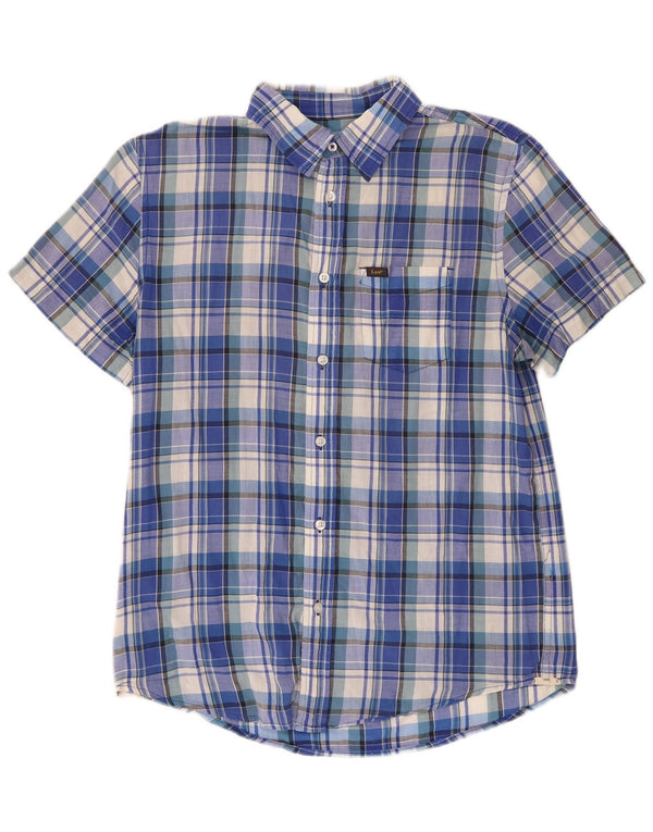 Lee Womens Short Sleeve Regular Fit Shirt UK 14 Medium Blue Plaid