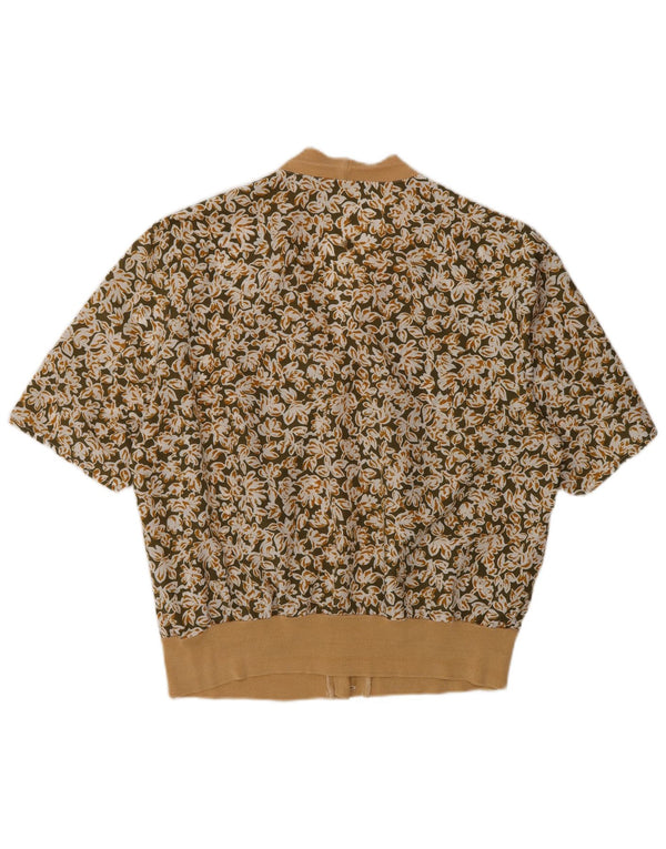 Bluză cămașă cu mânecă scurtă pentru femei vintage UK 16, mare, galbenă, florală