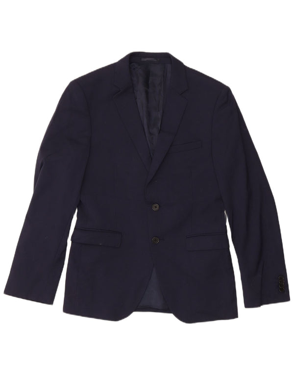 Jachetă pentru bărbați Dkny, slim fit, cu 2 nasturi, UK 38, lână, albastru bleumarin mediu