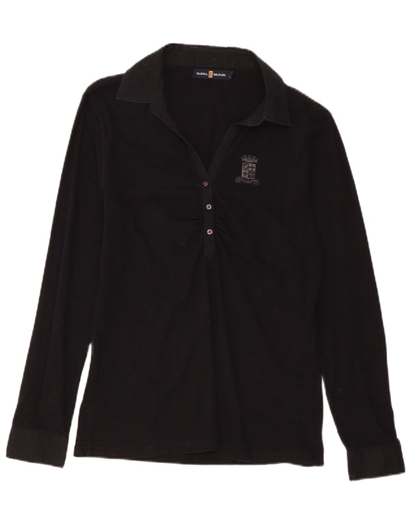 MARINA MILITARE Tricou polo cu mânecă lungă pentru femei UK 18 XL bumbac negru