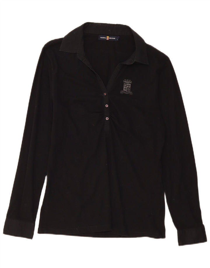 MARINA MILITARE Tricou polo cu mânecă lungă pentru femei UK 18 XL bumbac negru