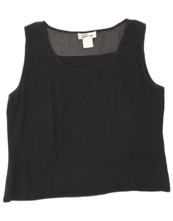 Genny Womens Crop Sleeveless Blouse Top UK 12 Medium Black Silk