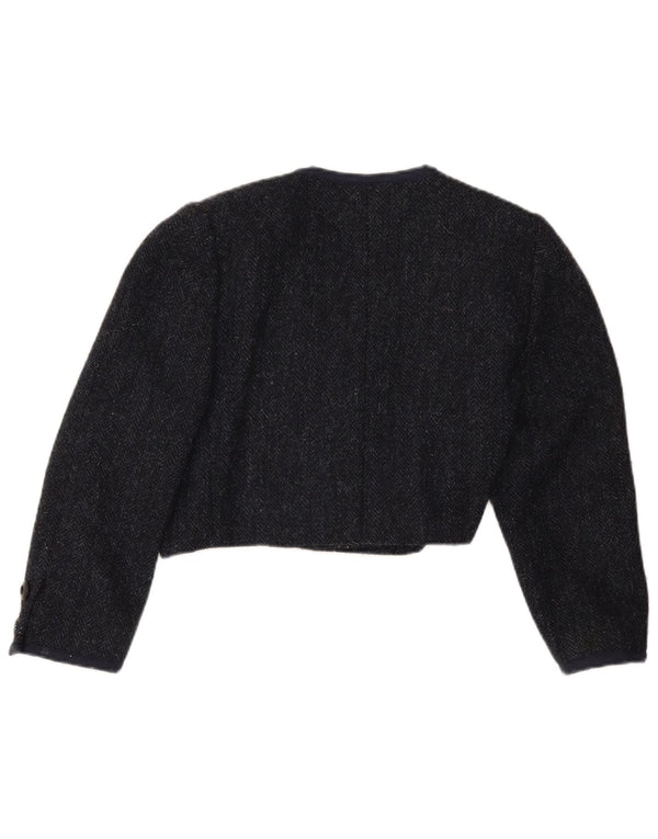 Jachetă Bolero Vintage pentru femei cu mâneci 3/4 UK 12 Medium Bluemarin Herringbone