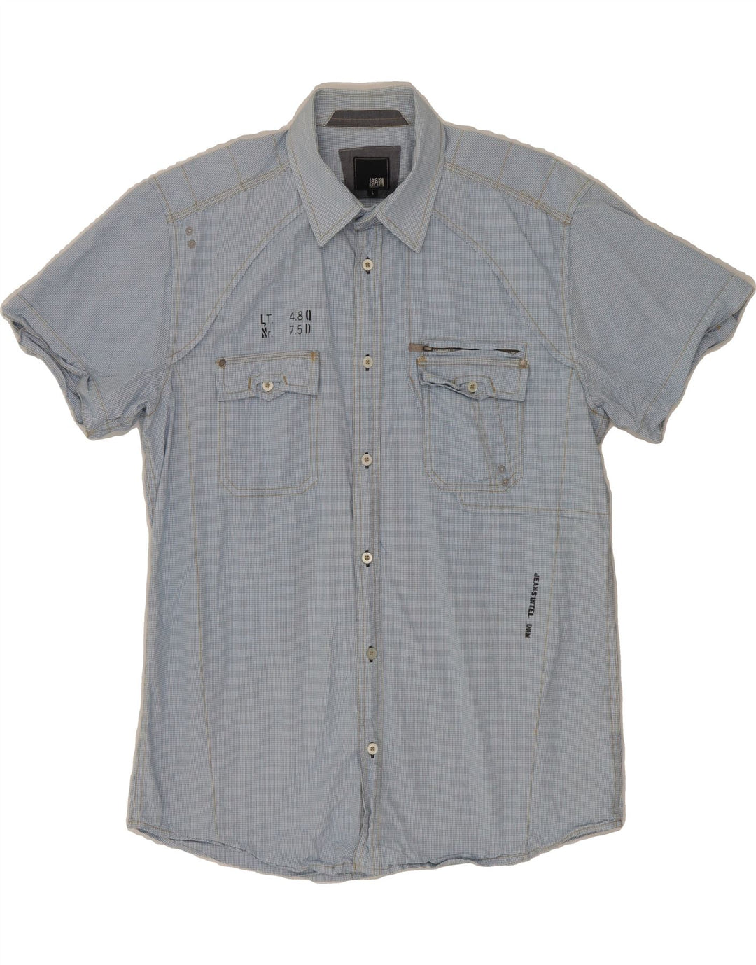 JACK & JONES Mens Graphic Short Sleeve Shirt Large Blue Check Cotton Vintage Jack & Jones and Second-Hand Jack & Jones from Messina Hembry 