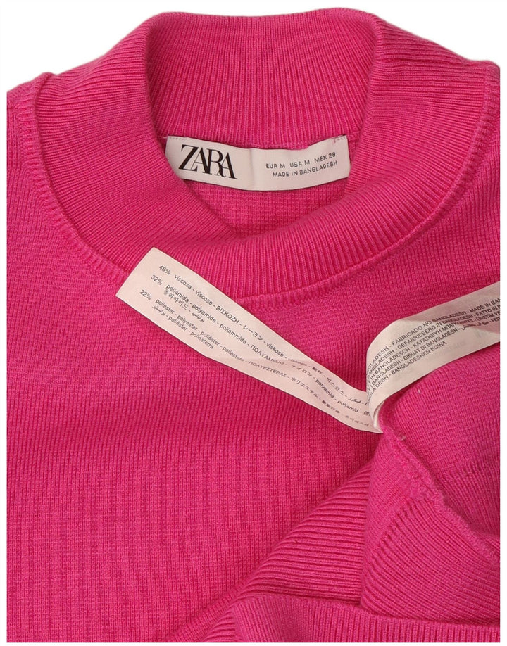 Pulover supradimensionat pentru femei Zara, cu gât turnut, UK 14, viscoză, roz mediu