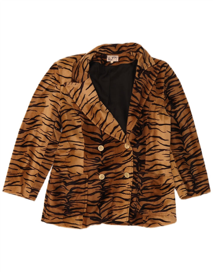 Jachetă vintage pentru femei din fleece UK 14 Medium Beige Animal Print