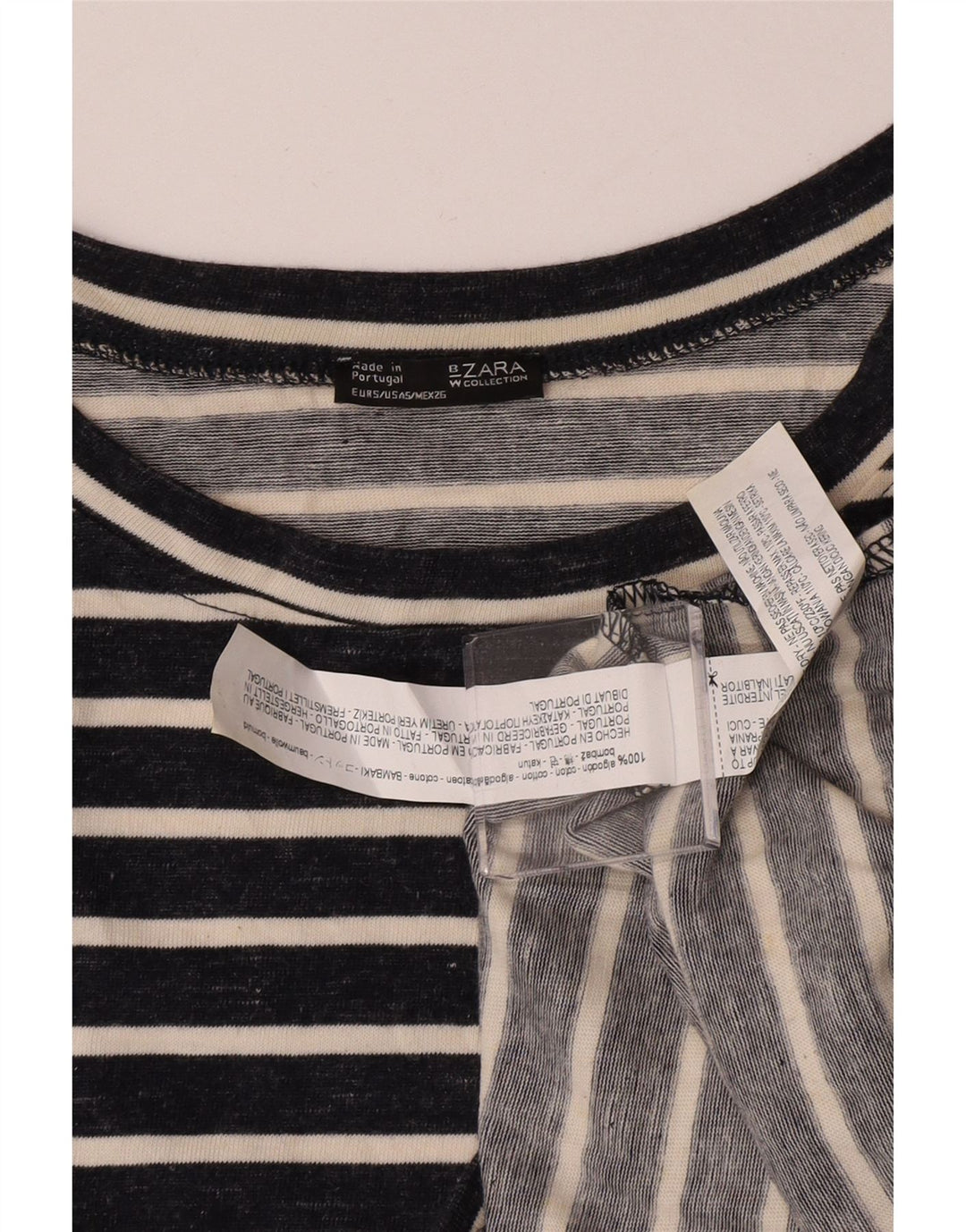 Tricou supradimensionat pentru femei Zara UK 10 mic din bumbac cu dungi bleumarin