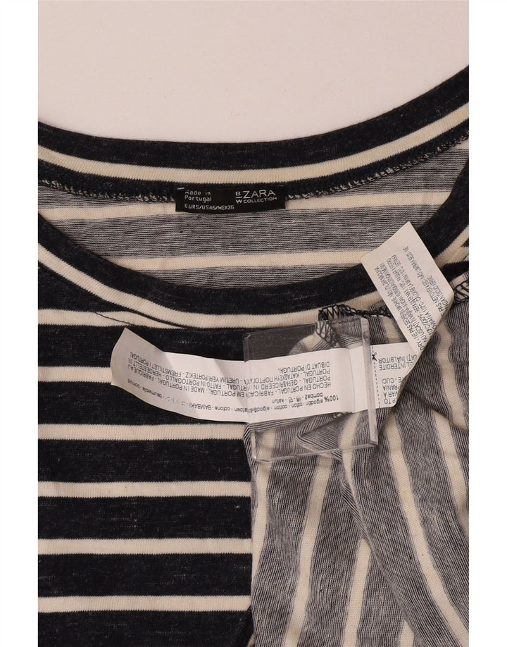 Tricou supradimensionat pentru femei Zara UK 10 mic din bumbac cu dungi bleumarin