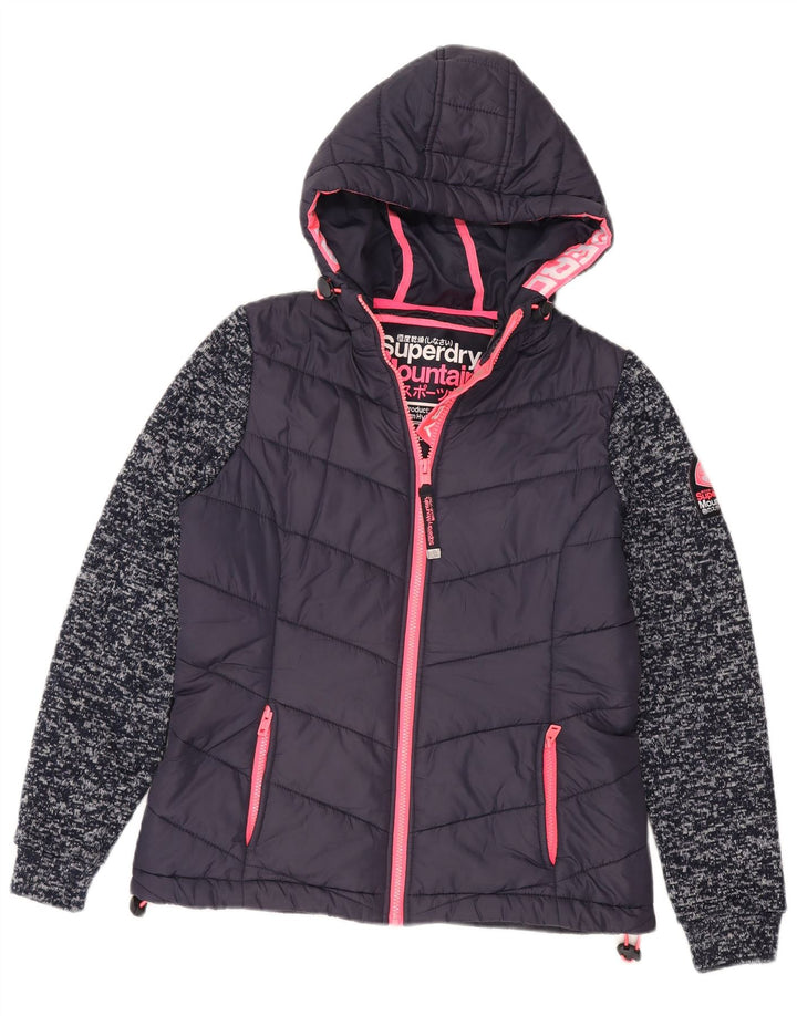 Jachetă căptușită cu glugă Superdry pentru femei UK 12 Medium Bleumarin Flecked