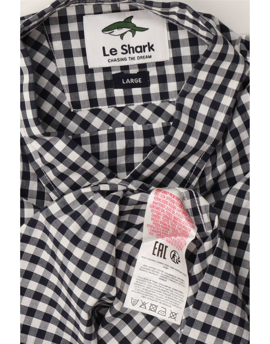 Cămașă cu mânecă scurtă pentru bărbați Le Shark, mare, din bumbac vichy, albastru bleumarin