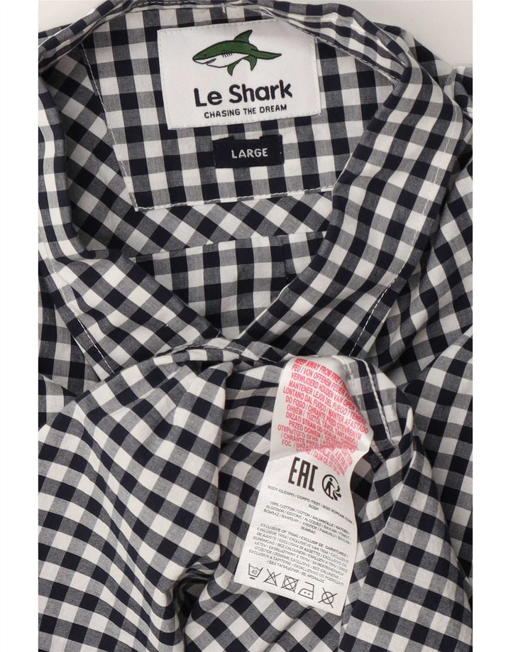 Cămașă cu mânecă scurtă pentru bărbați Le Shark, mare, din bumbac vichy, albastru bleumarin
