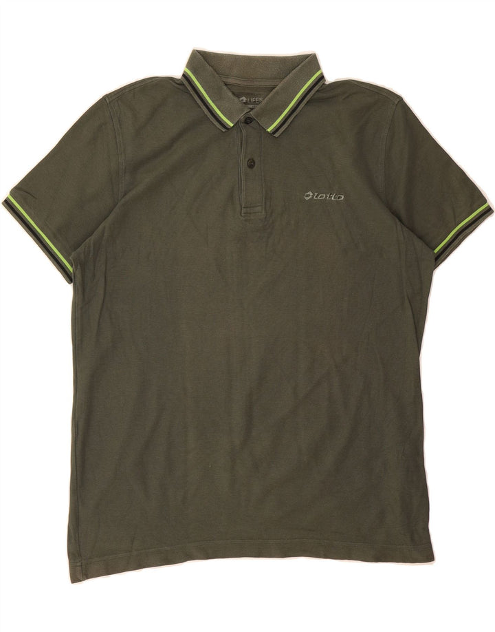 LOTTO Mens Polo Shirt Medium Khaki Cotton Vintage Lotto and Second-Hand Lotto from Messina Hembry 