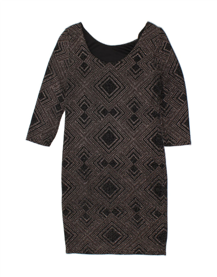 WALLIS Womens 3/4 Sleeve Sheath Dress UK 10 Small Grey Argyle/Diamond Vintage Wallis and Second-Hand Wallis from Messina Hembry 