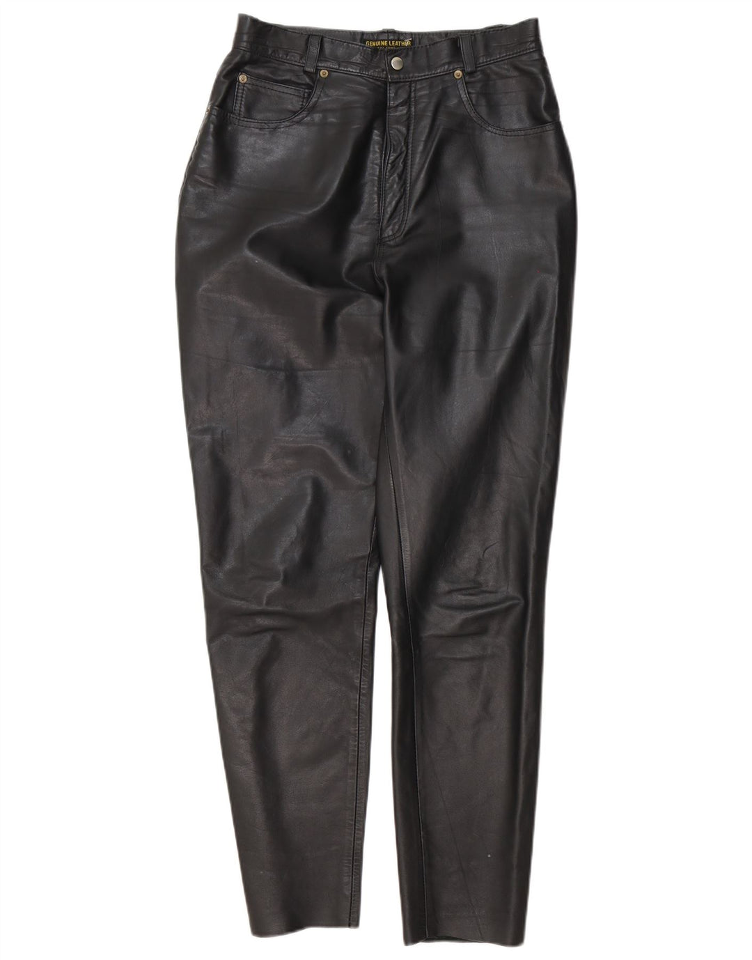 Pantaloni conici pentru femei din piele naturală W28 L29 negri