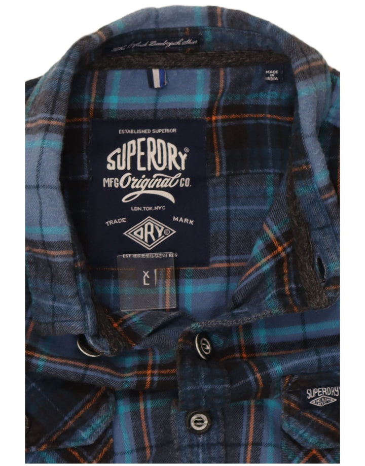Cămașă de flanel pentru bărbați Superdry XL, bumbac cu carouri bleumarin