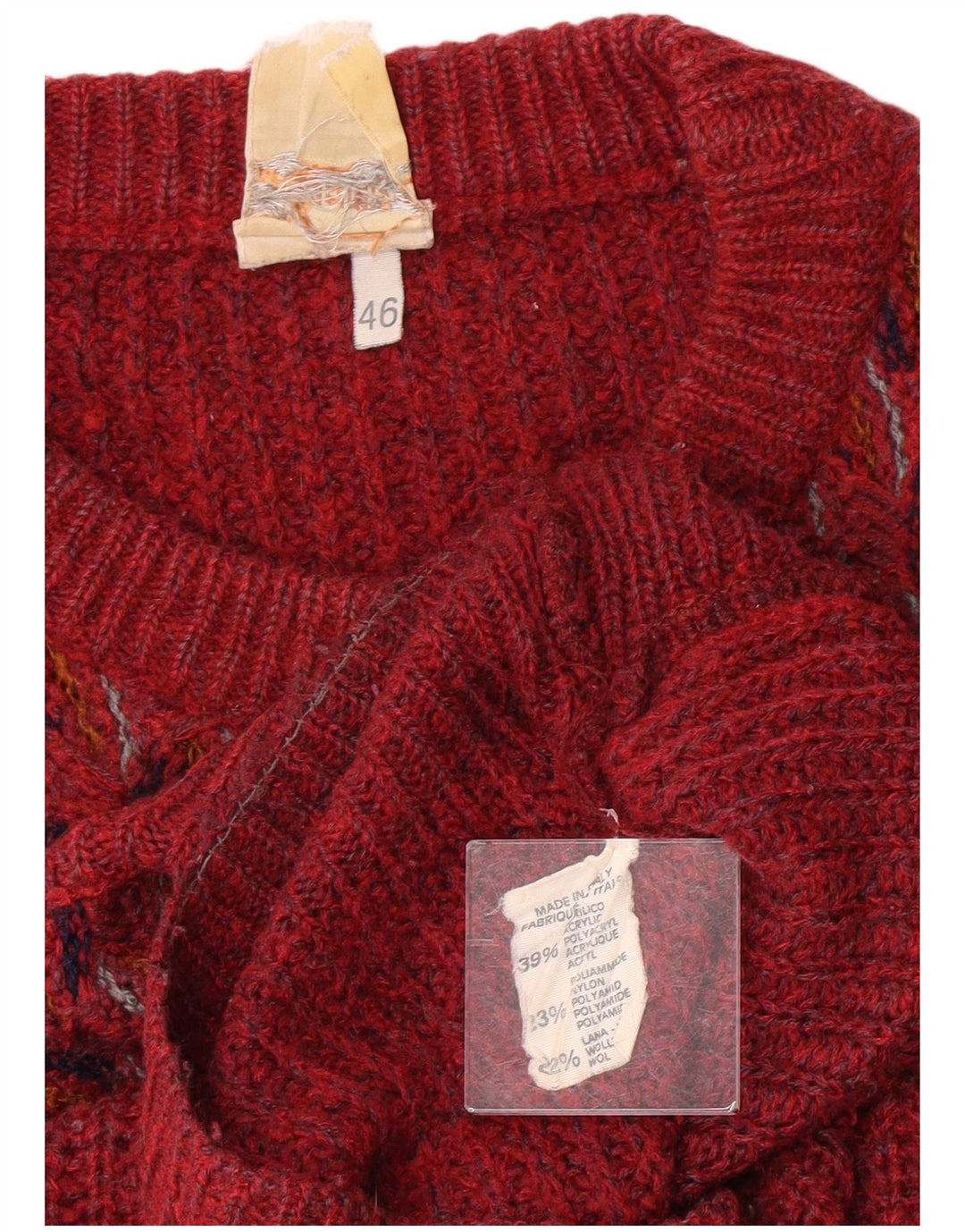 Pulover Fiume pentru bărbați cu gât roșu IT 46 Small Maroon Geometric Acrilic