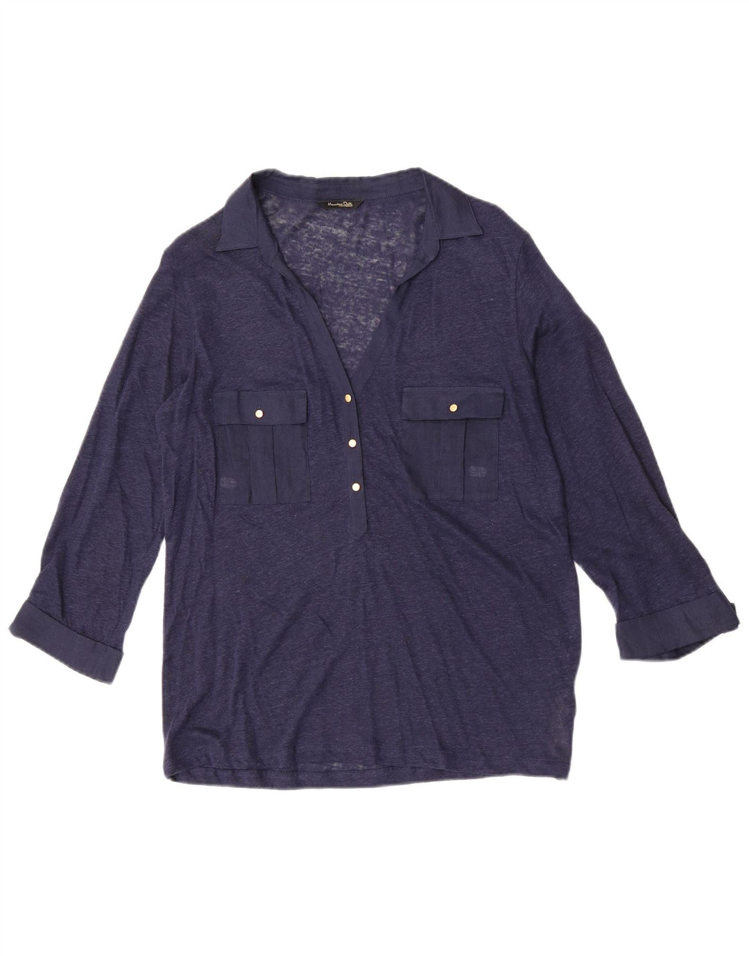 Bluză cămașă cu mâneci 3/4 pentru femei Massimo Dutti, UK 18 XL, bleumarin