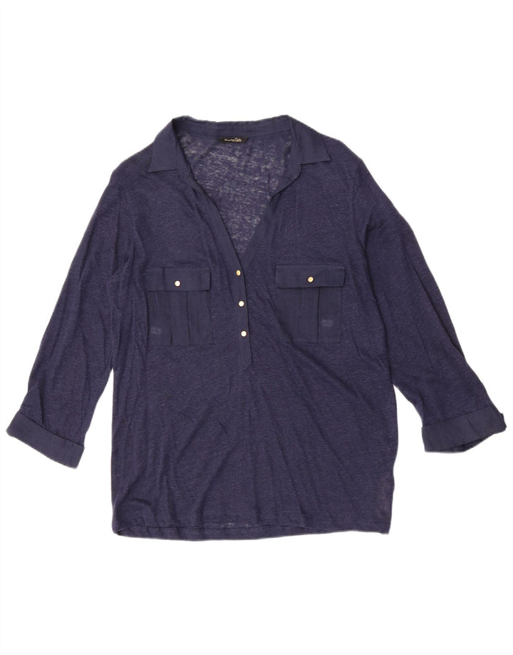 Bluză cămașă cu mâneci 3/4 pentru femei Massimo Dutti, UK 18 XL, bleumarin